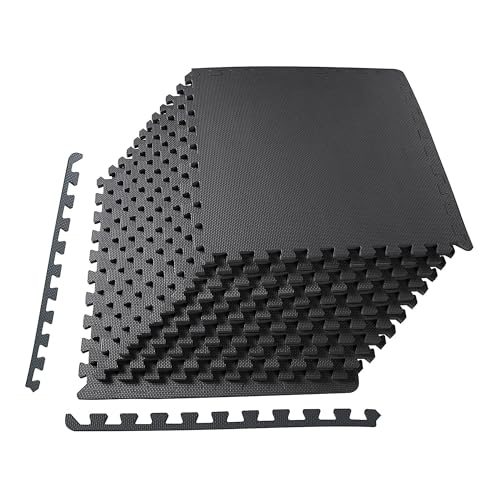 Interlocking Foam Gym Flooring Mat, 1 Inch Thick, 6 Tiles, Black C4472