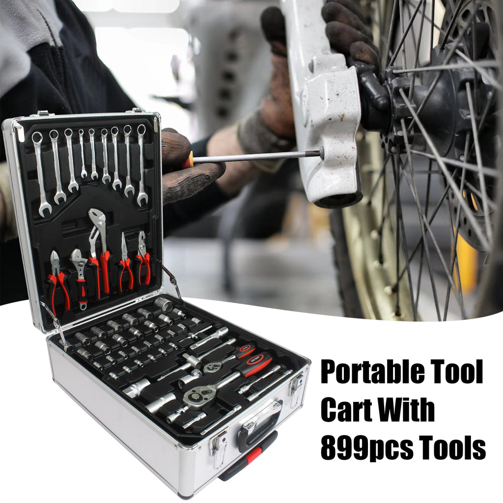 899PCS Tool Set, White Rolling Tool Box with 4 Layers, Household Hand Tool Kit O3626