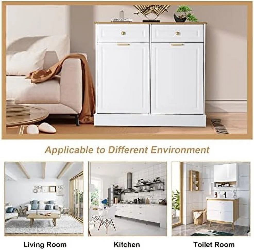 Double Barn Door Trash Cabinet with Hideaway Drawer H858