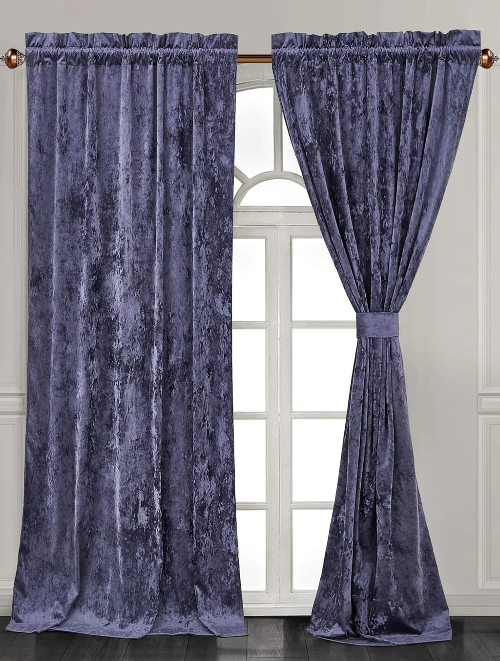 Purple Crushed Velvet Curtains 2 Panel Set, Room Darkening Rod Pocket Drapes 50" W x 84" L C893649