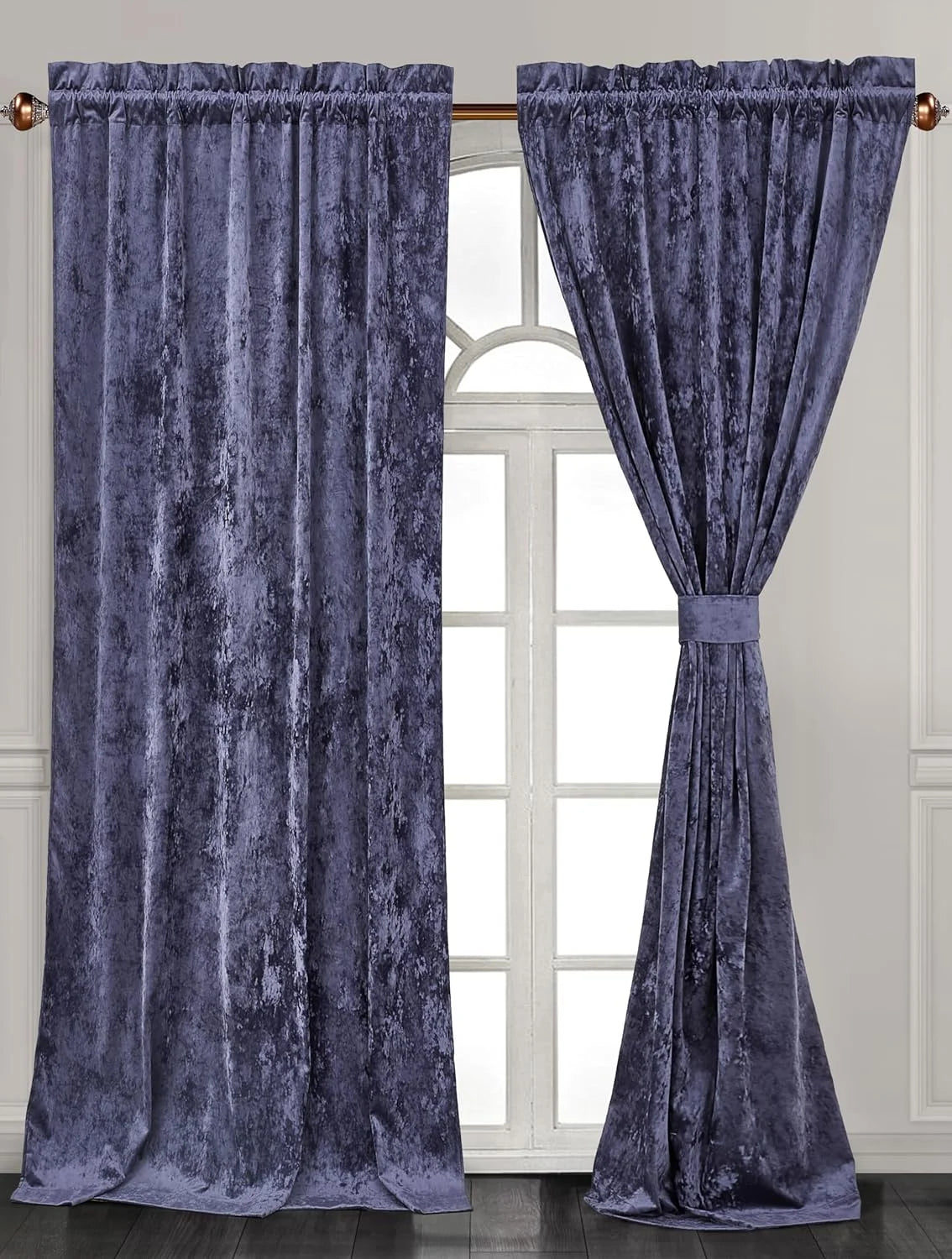 Purple Crushed Velvet Curtains 2 Panel Set, Room Darkening Rod Pocket Drapes 50" W x 84" L C893649