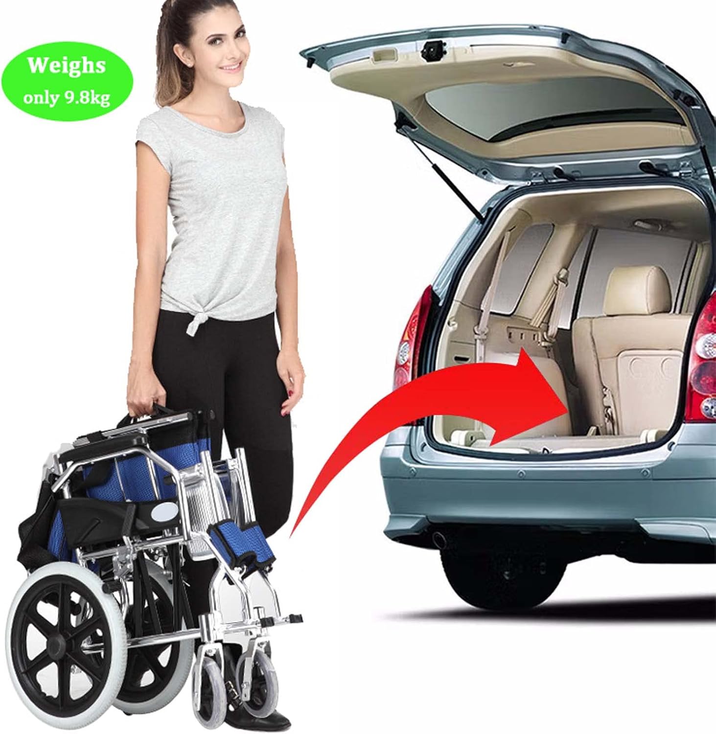 Lightweight Folding Transport Wheelchair with Handbrakes and Swing-Away Footrest J435643