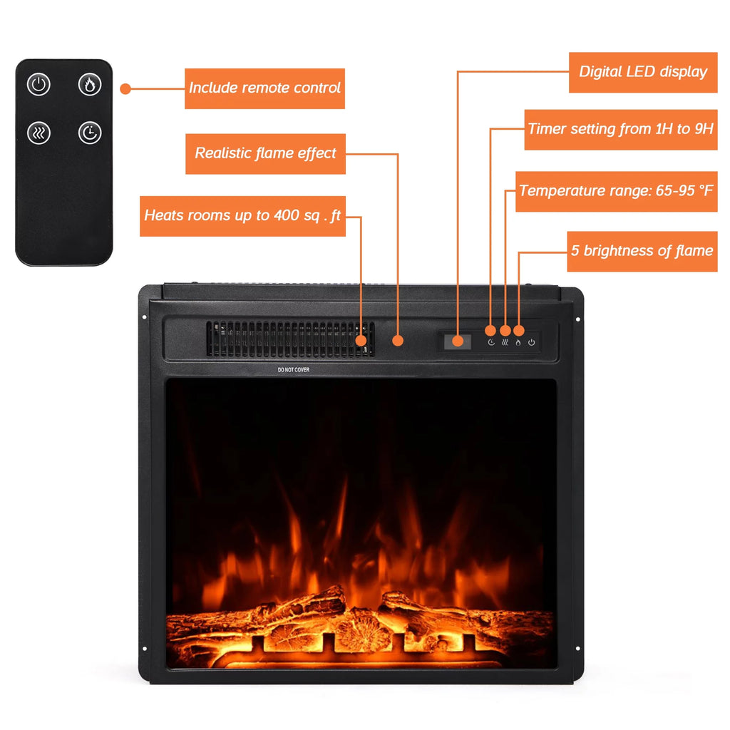 Wood Entertainment Center for TVs up to 80 Inch with Electric Fireplace, Black W2403