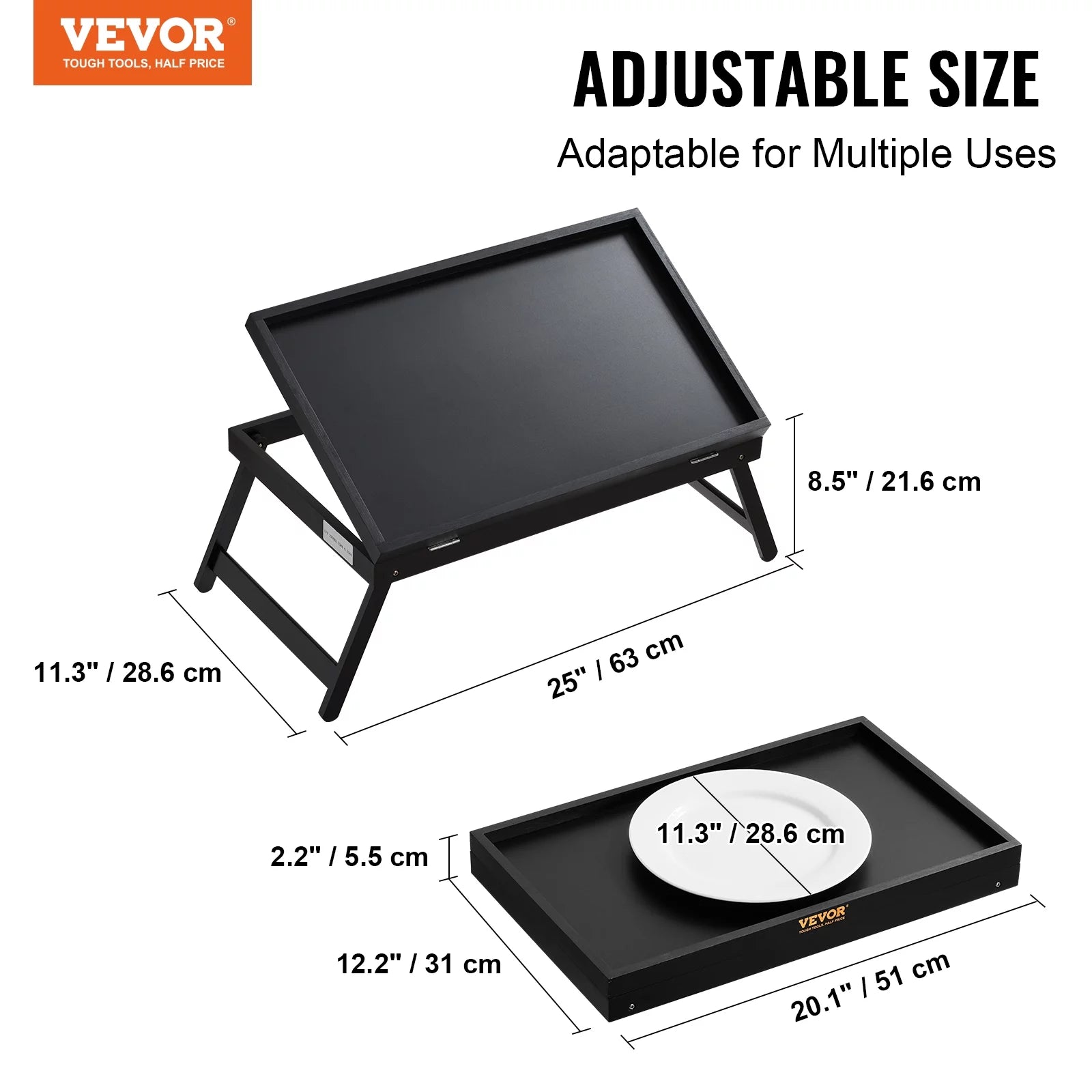 Bamboo Bed Tray with Foldable Legs and Adjustable Slope X719