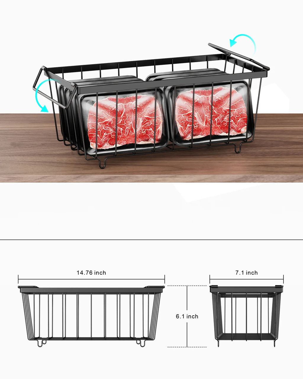 Chest Freezer Baskets 5 Pack Wire Storage Baskets for 7 Cu.FT Deep Freezer Stackable Organizer Bins with Fold-down Handles Black D172292