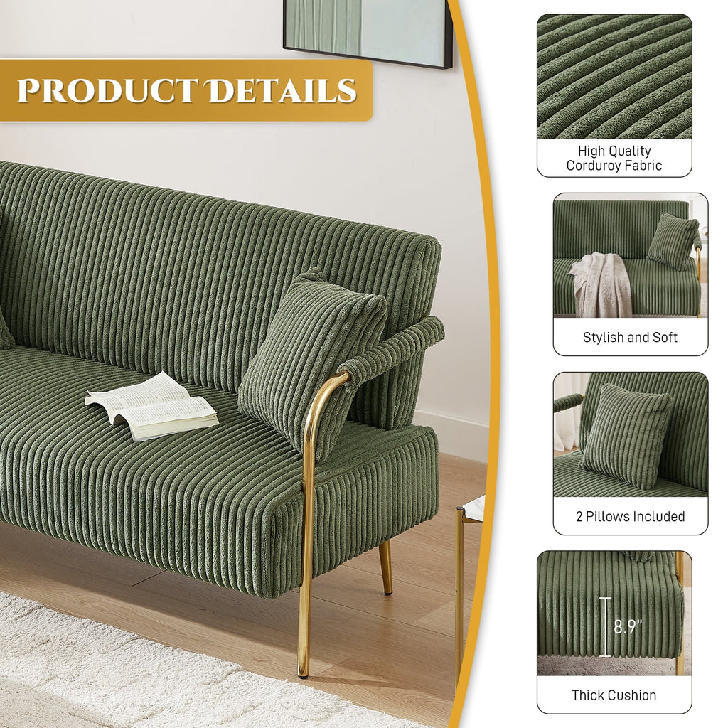 Tufted Velvet Futon Sofa Bed with 2 Pillows, 3 Adjustable Backrest Angles C84440