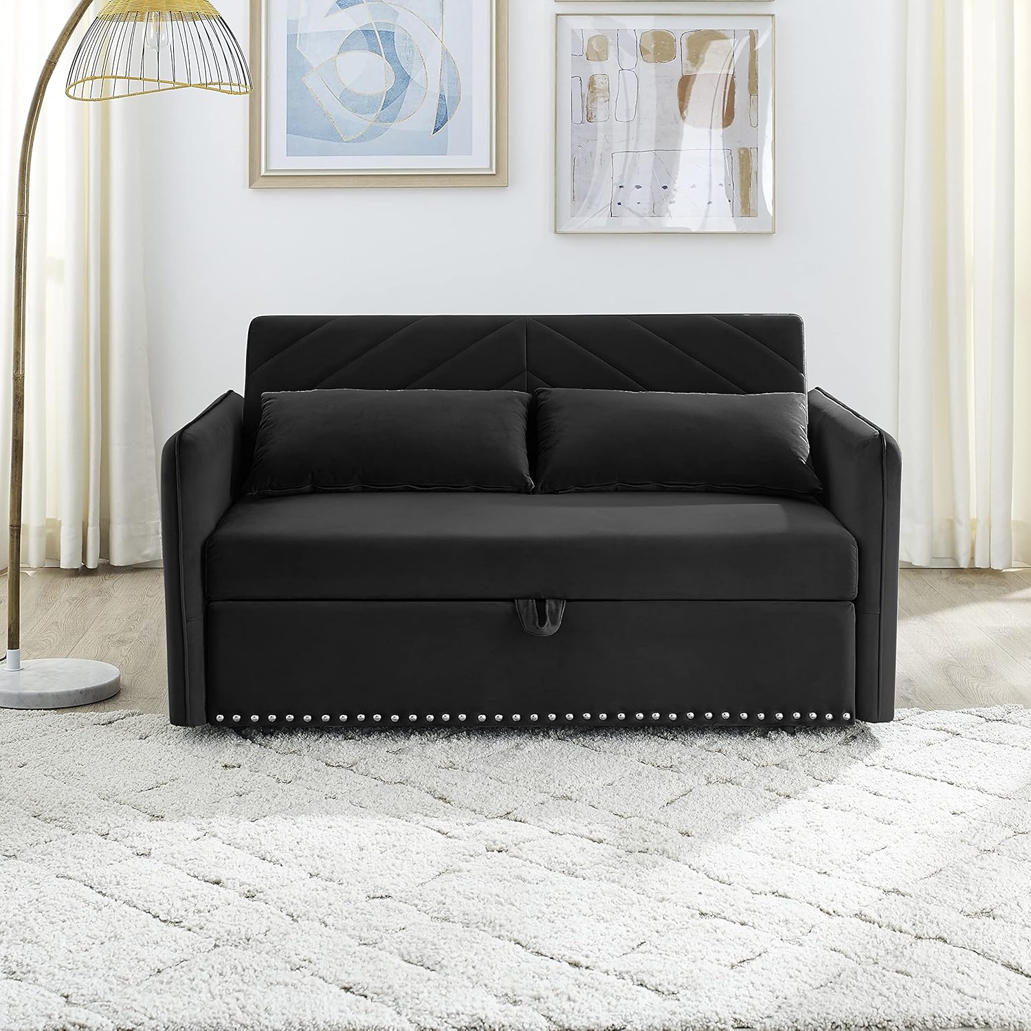 Convertible 3-in-1 Velvet Loveseat Sleeper Sofa with Pull Out Bed G60784
