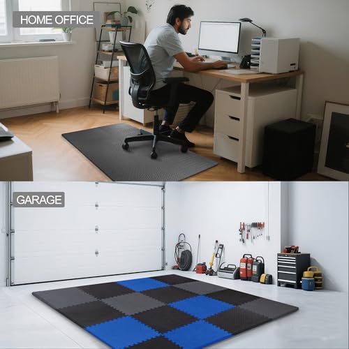 Interlocking Foam Gym Flooring Mat, 1 Inch Thick, 6 Tiles, Black C4472