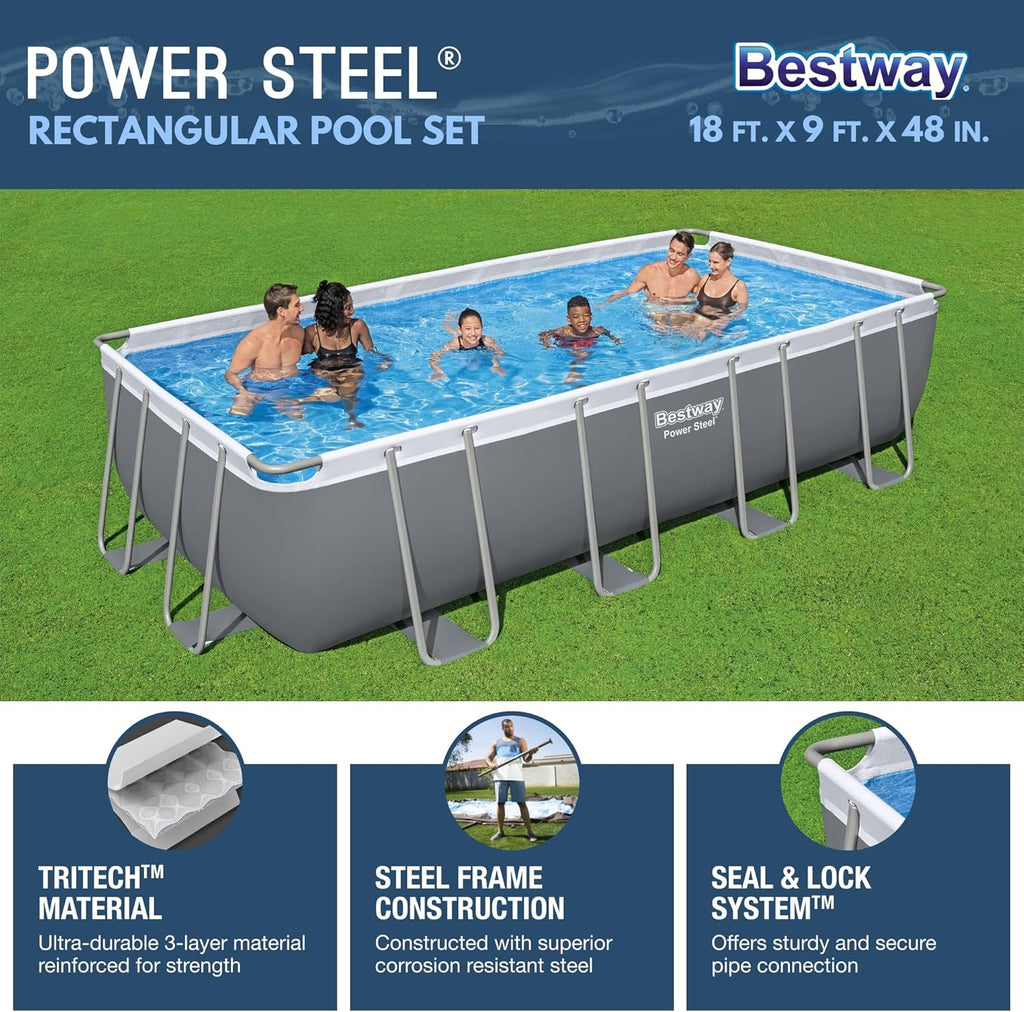 Rectangular Above Ground Swimming Pool Set with Sand Filter Pump M7296