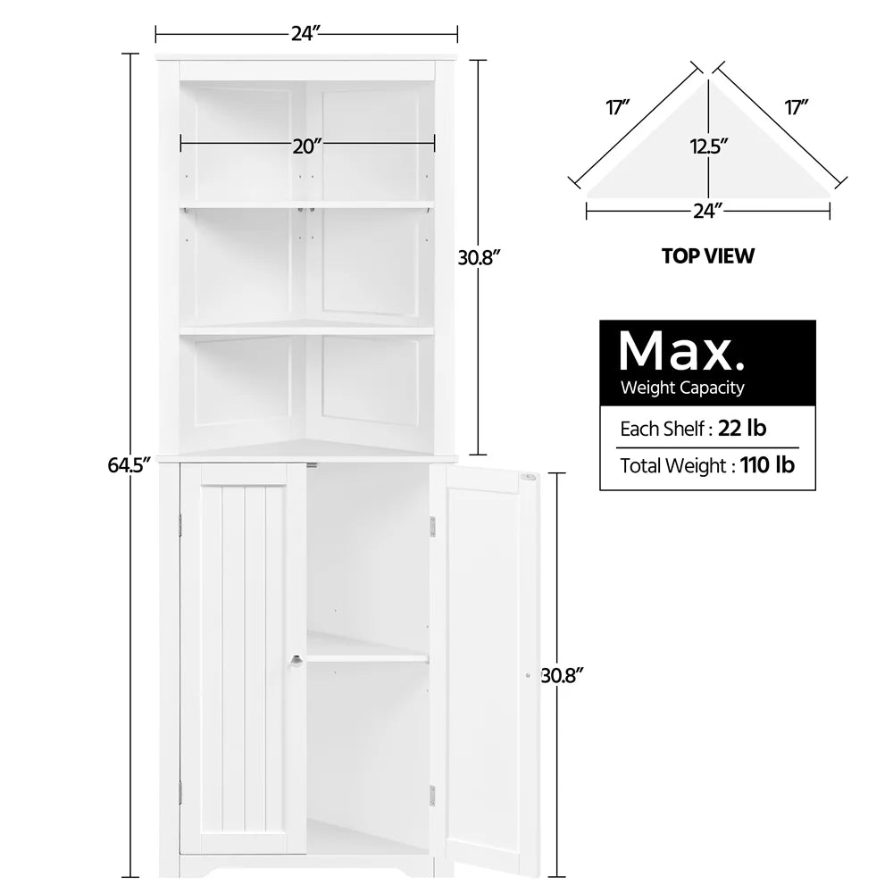 Wooden Corner Cabinet with Open Shelf for Bathroom, White X13559