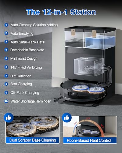 Robot Vacuum and Mop, 18500Pa Suction, Auto-Lift, Self-Emptying C481