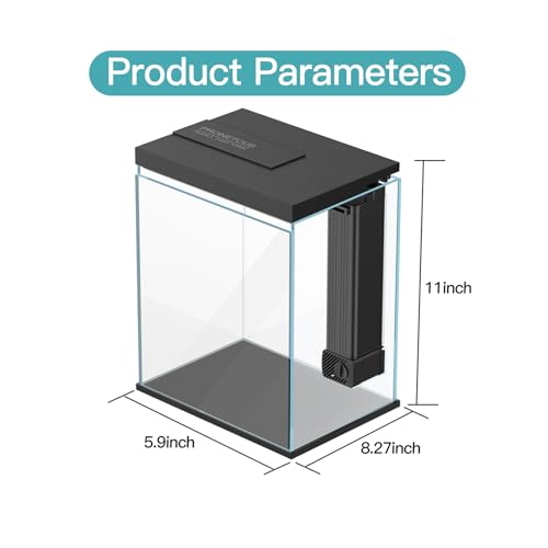 2 Gallon Glass Betta Fish Tank with Heater Filter and Light J313913