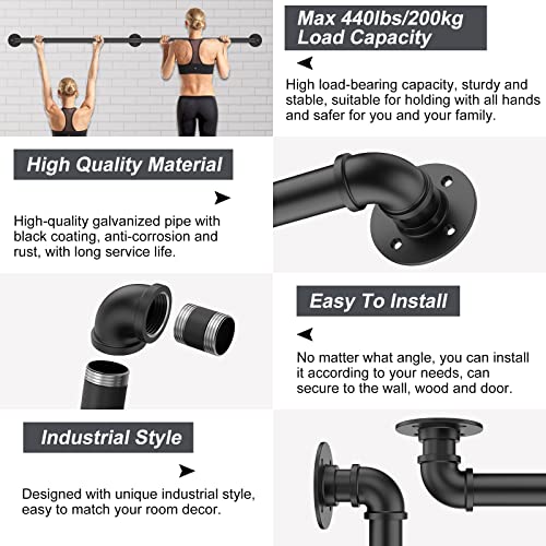 3FT Industrial Staircase Handrail Non-Slip Wall Mount Vintage Grab Bar Black Iron Pipe U17251