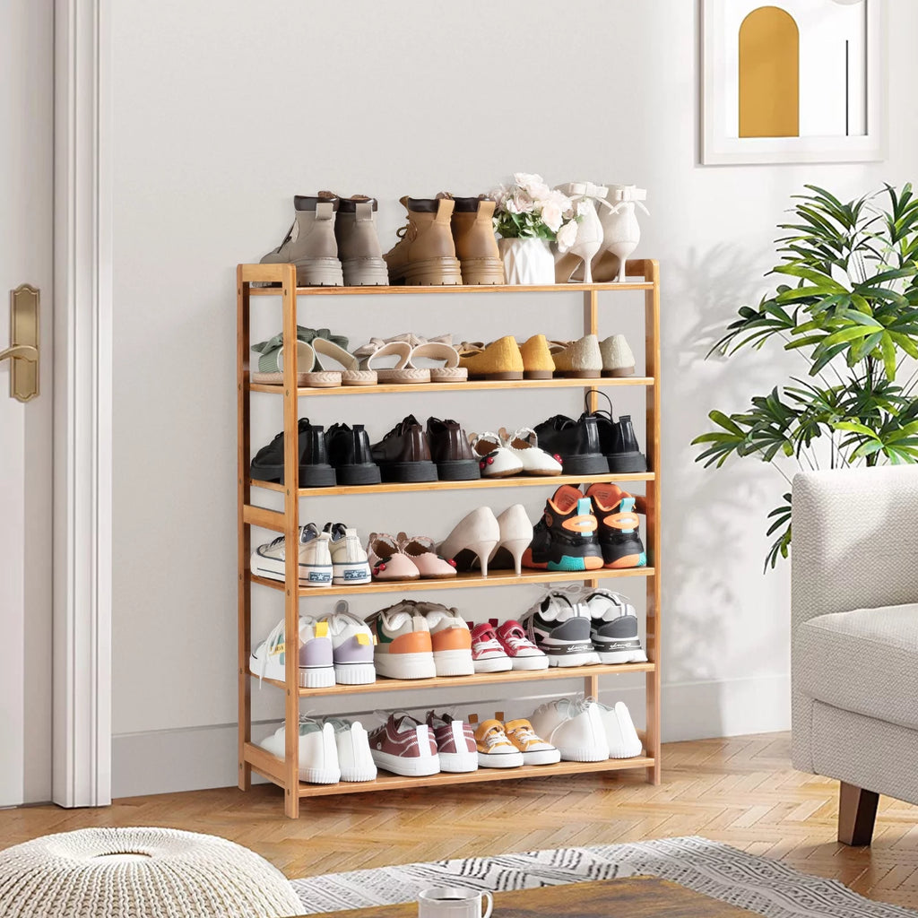 Bamboo Shoe Storage Rack 6-Tier, Holds 18-24 Pairs T72710