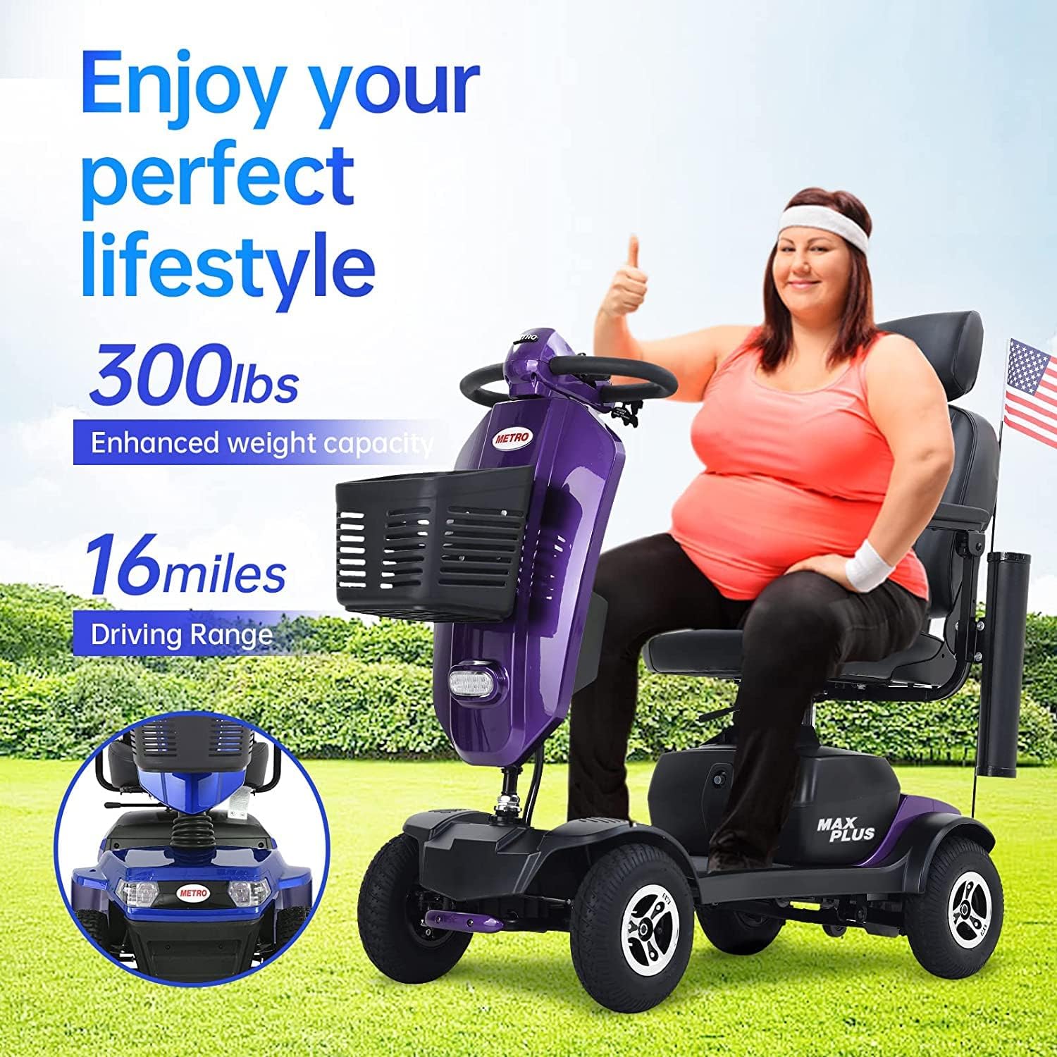 Electric 4-Wheel Mobility Scooter for Seniors, 300lbs Capacity, 16 Mile Range Y745