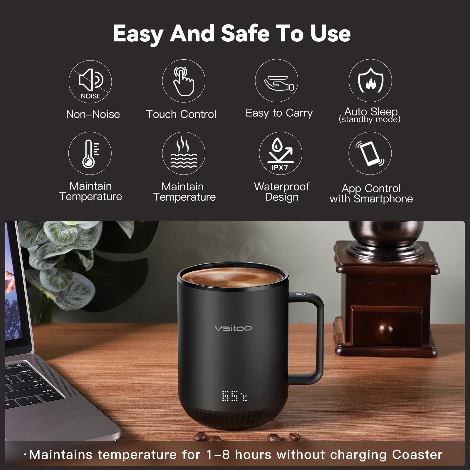 Temperature Control Smart Mug with Lid, Self Heating Coffee Mug 10 oz, LED Display O828231