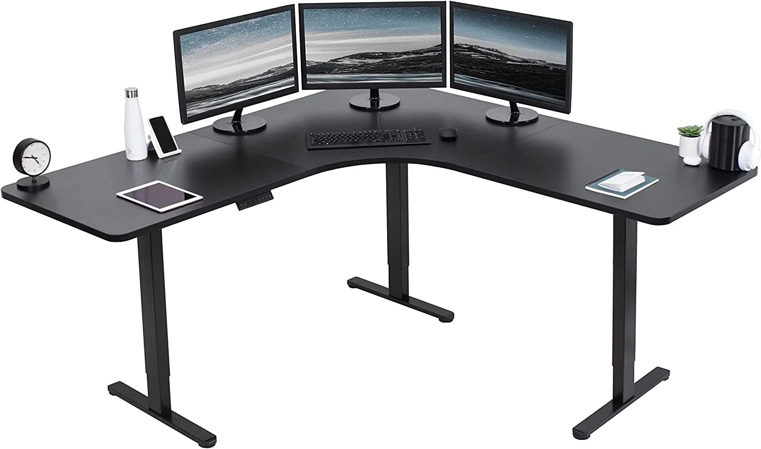 VIVO Black Electric 71" x 71" Curved Corner Stand Up Desk