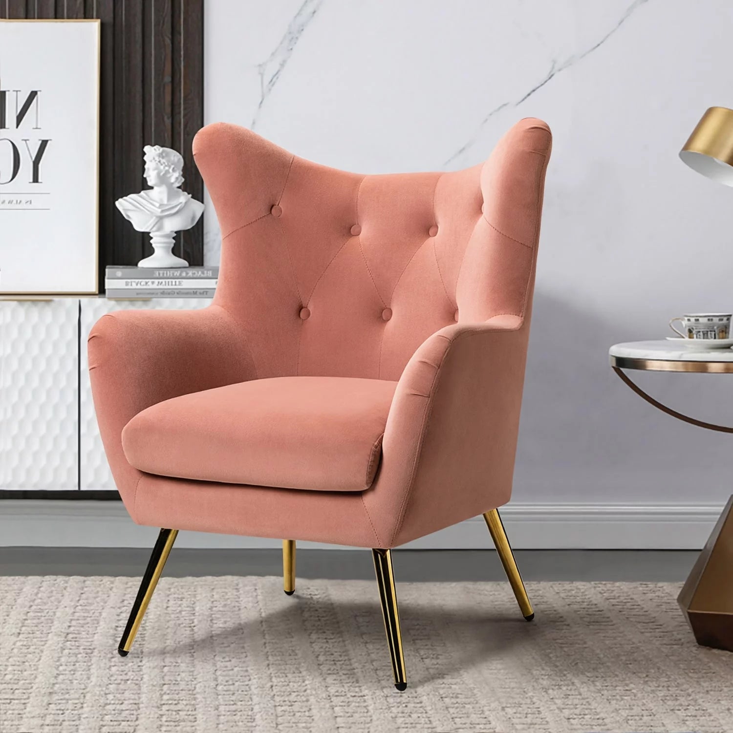 Tufted Velvet Accent Chair with Wingback and Gold Legs B939