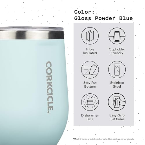 Insulated Stemless Wine Glass Tumbler, 12 oz, Stainless Steel, Powder Blue X9797