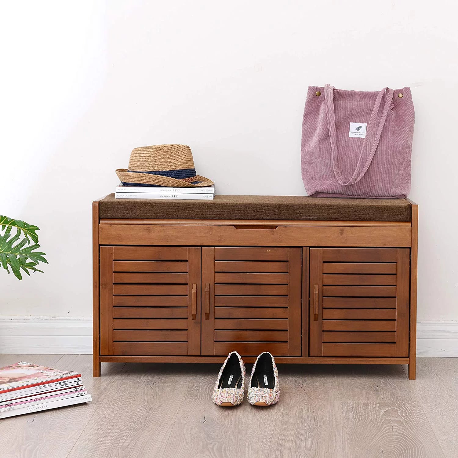 Shoe Storage Bench with Cushion and Hidden Compartment J984