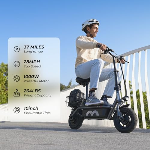 Electric Scooter with Seat, Long Range, Adjustable Handlebar, Dual Suspension V27936