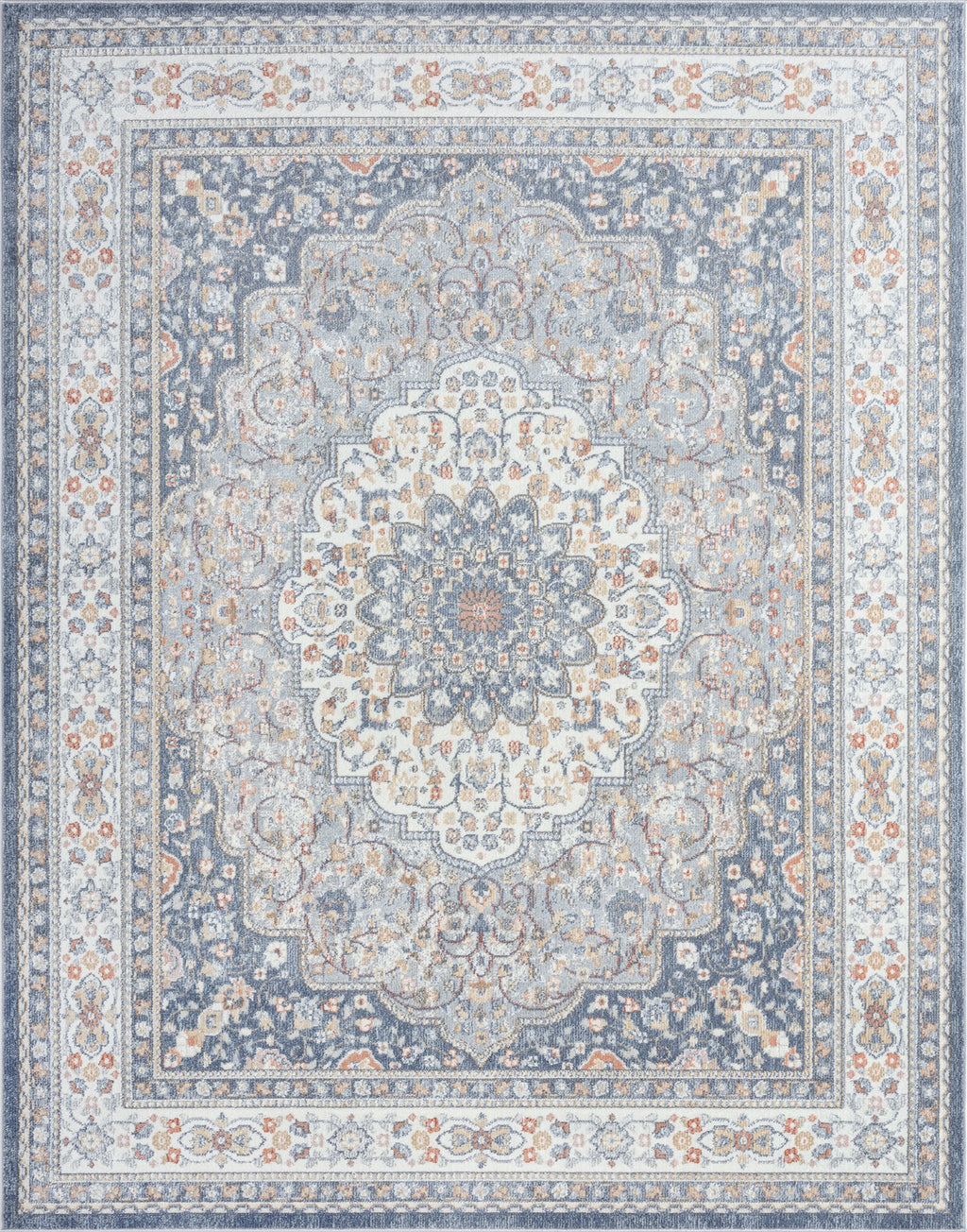 5x8 Medallion Area Rug, Navy and Gray R966