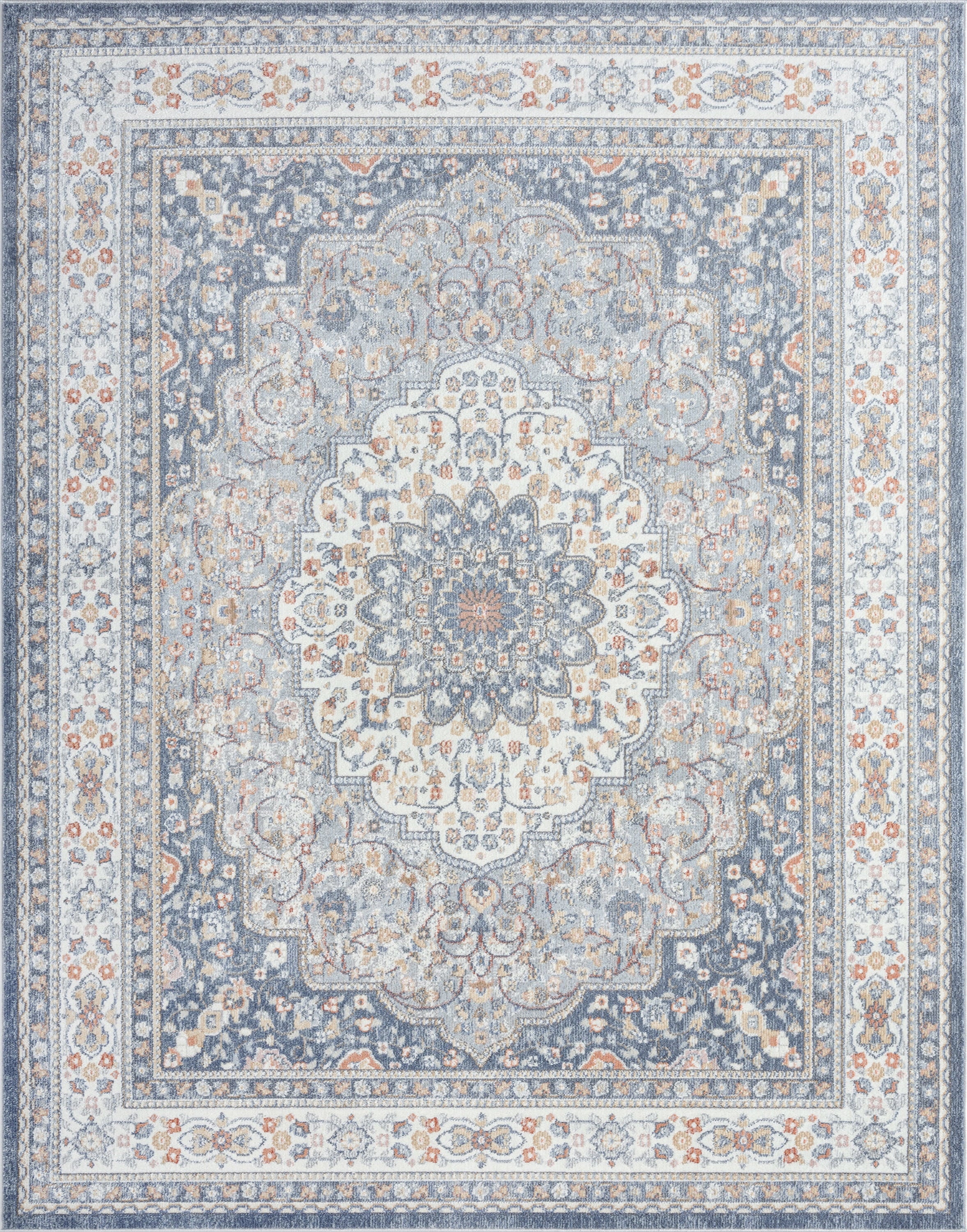 5x8 Medallion Area Rug, Navy and Gray R966