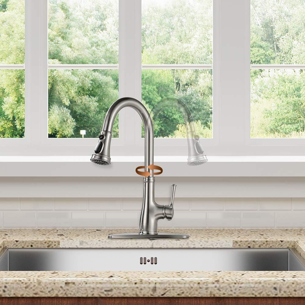 Single Handle Brushed Nickel Pull Down Kitchen Faucet with Sprayer D46627