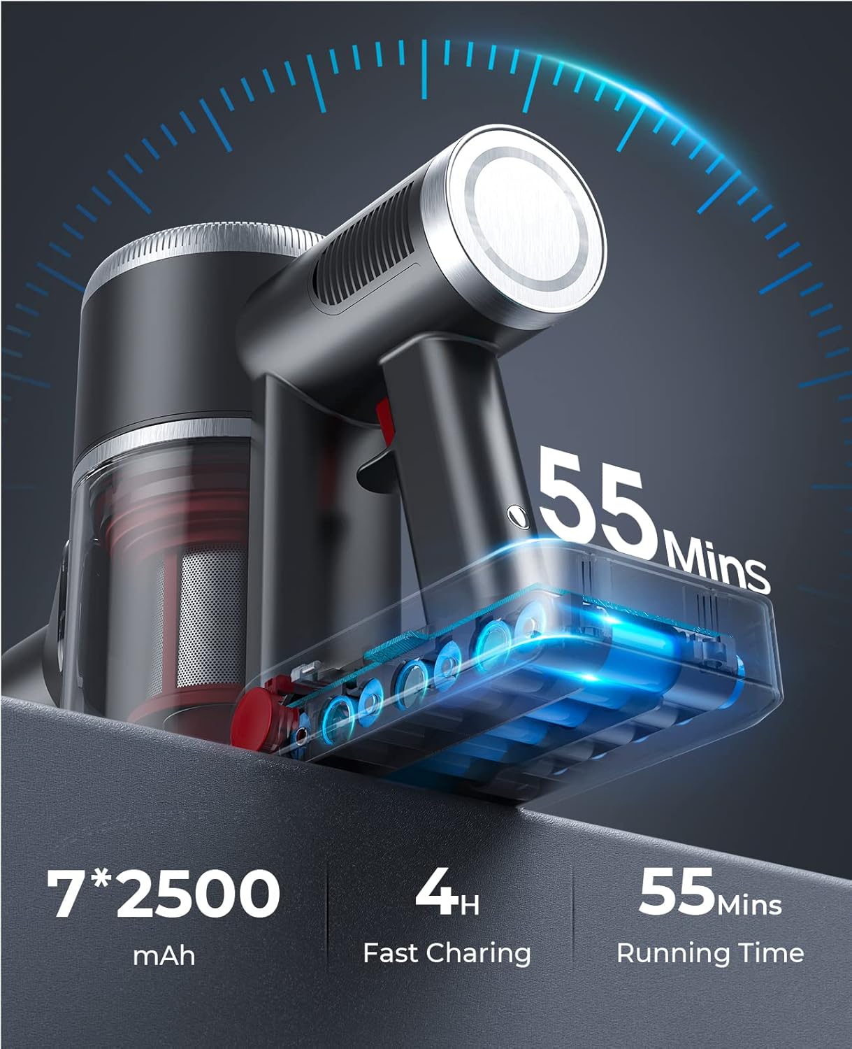 Cordless Vacuum Cleaner, 33Kpa Stick with LED Screen, 55Mins Runtime Q84729