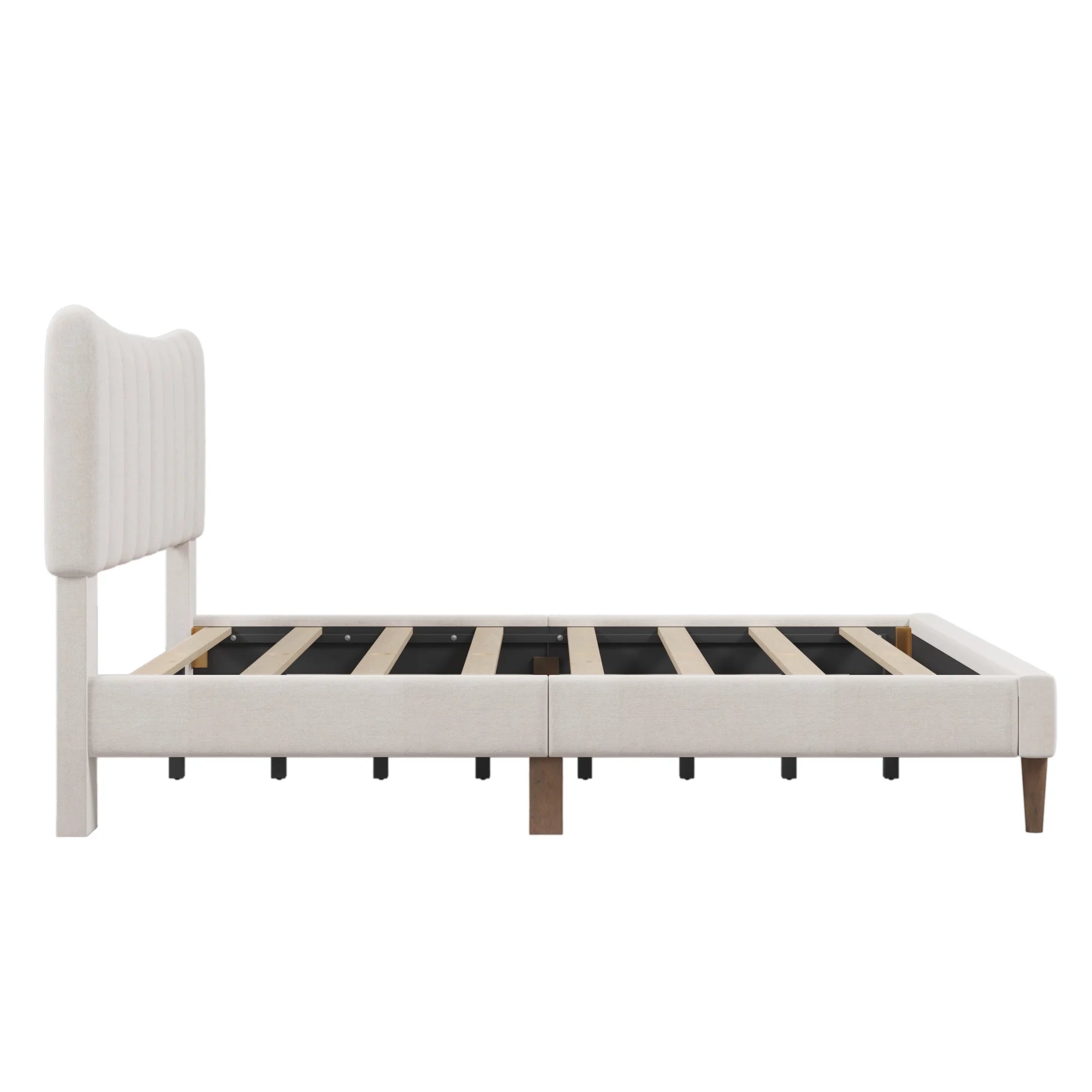 Upholstered Queen Platform Bed with Tufted Headboard, Solid Wood Legs, No Box Spring Needed A948666
