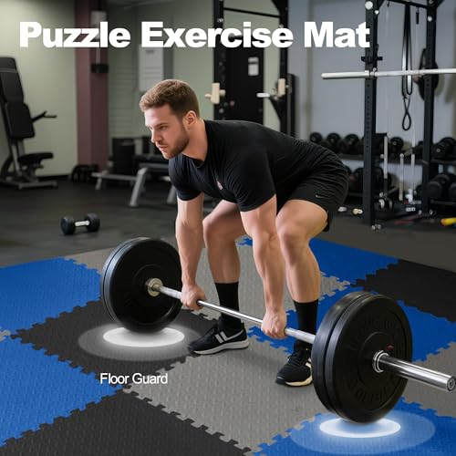 Interlocking Foam Gym Flooring Mat, 1 Inch Thick, 6 Tiles, Black C4472