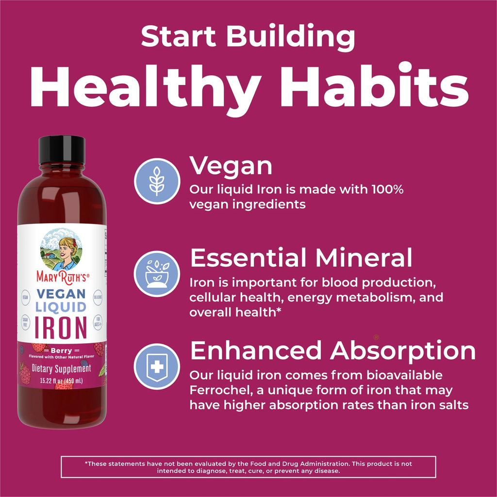 Liquid Iron Supplement for Women Men & Kids, Sugar Free, Vegan, 15.22 fl oz M692