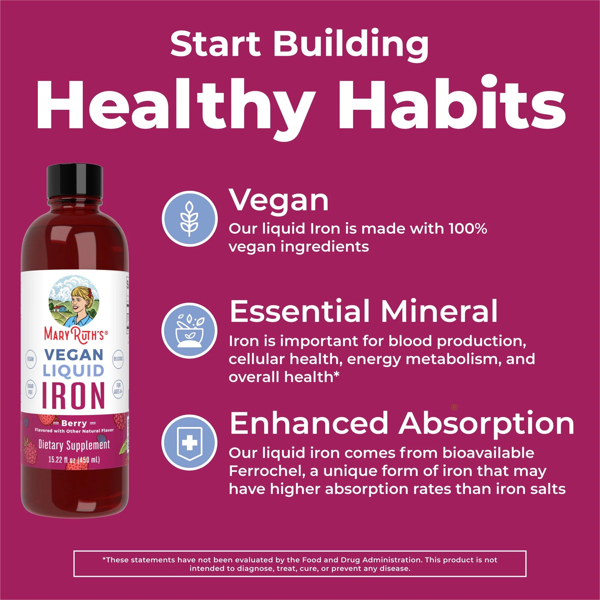 Liquid Iron Supplement for Women Men & Kids, Sugar Free, Vegan, 15.22 fl oz M692