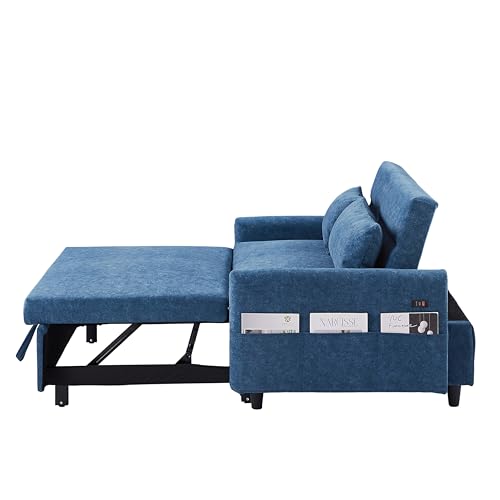 3 in 1 Convertible Sleeper Sofa Bed, Velvet Loveseat Futon with Pullout Bed, Gray N126326