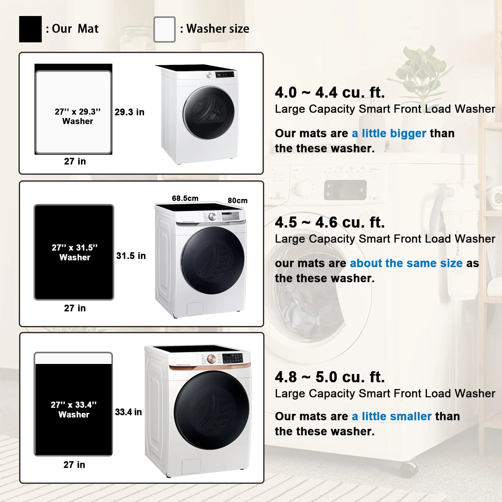 Anti-Slip Washer and Dryer Top Mat, 27" x 31.5" Black, Dust-Proof Protector M860