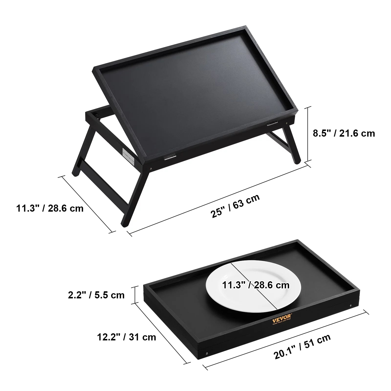 Bamboo Bed Tray with Foldable Legs and Adjustable Slope X719