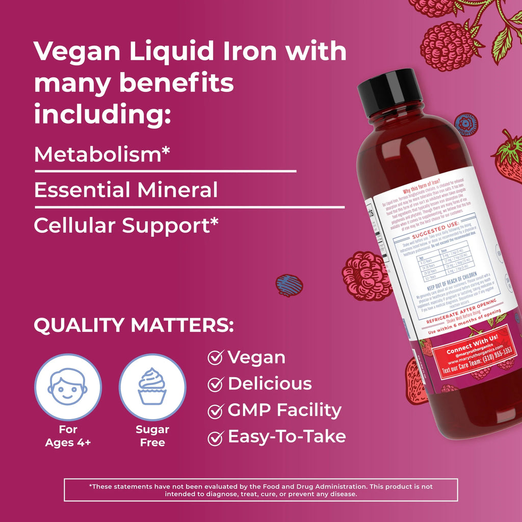 Liquid Iron Supplement for Women Men & Kids, Sugar Free, Vegan, 15.22 fl oz M692