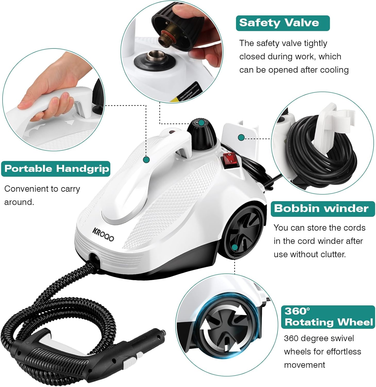 Steam Mop with 23 Accessories, Portable Steamer for Multi-Surface Floors L592