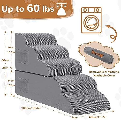Foam Dog Stairs for High Beds, 5 Steps, Non-Slip, for Small and Senior Pets W832112