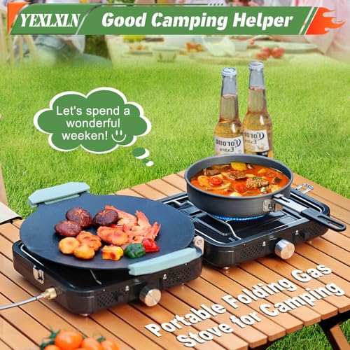 Foldable 2-Burner Camping Stove with Griddle and Carrying Bag Z769