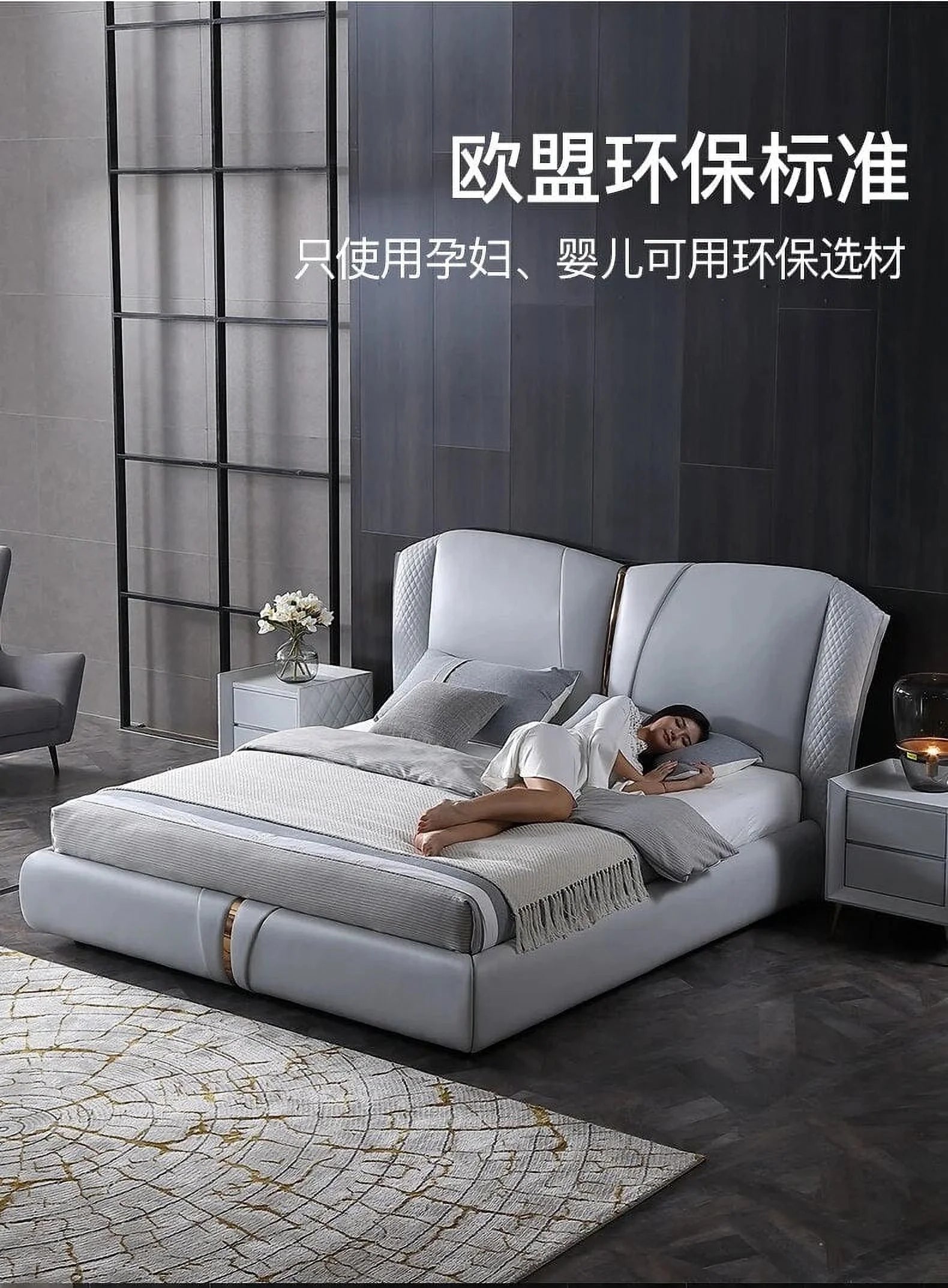 Soft cow leather bed for bedroom R353