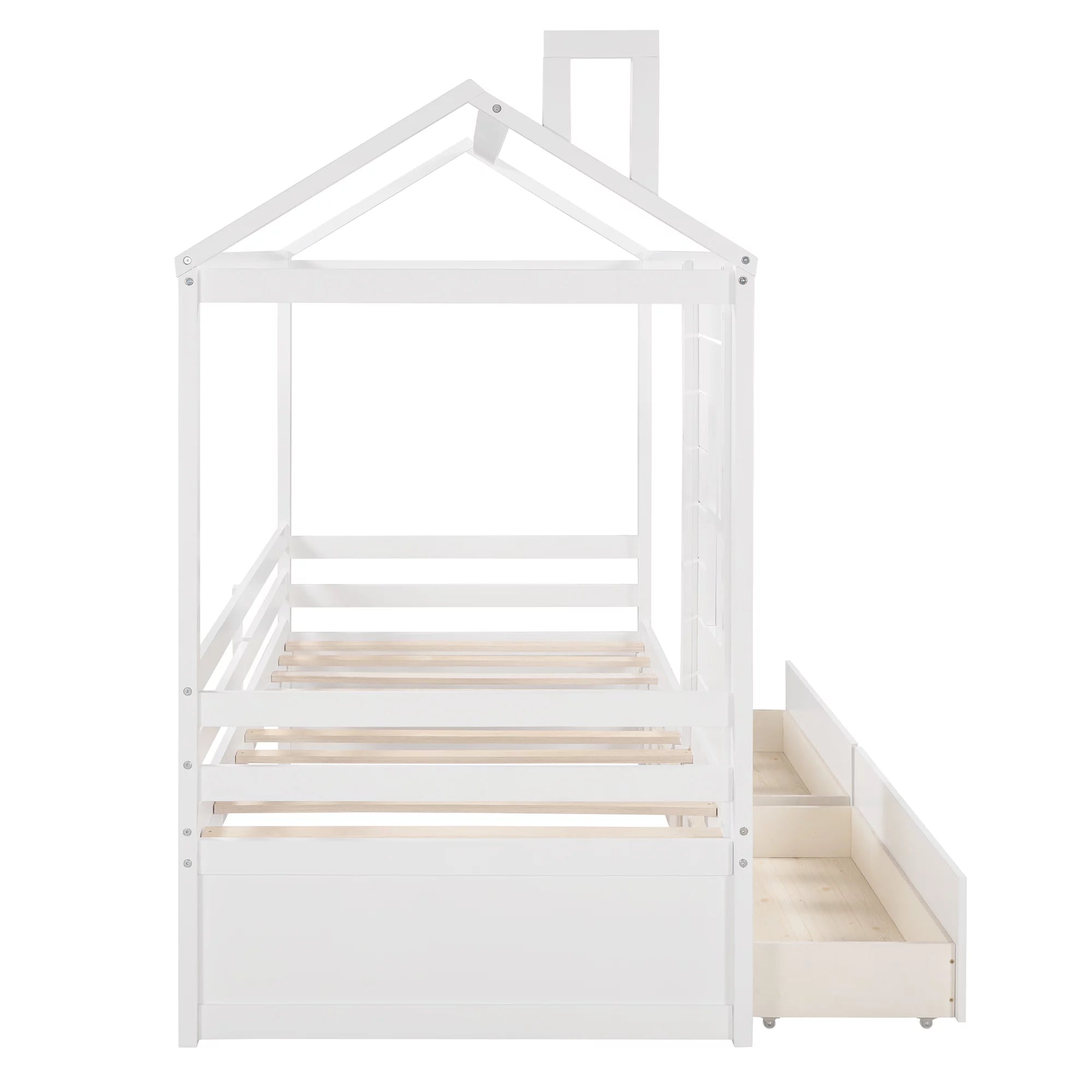 Twin Size House Bed with Drawers and Guard Rails O549