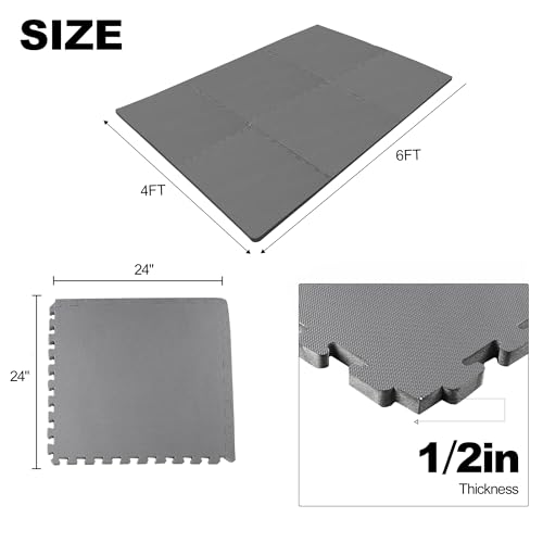 Interlocking Foam Gym Flooring Mat, 1 Inch Thick, 6 Tiles, Black C4472