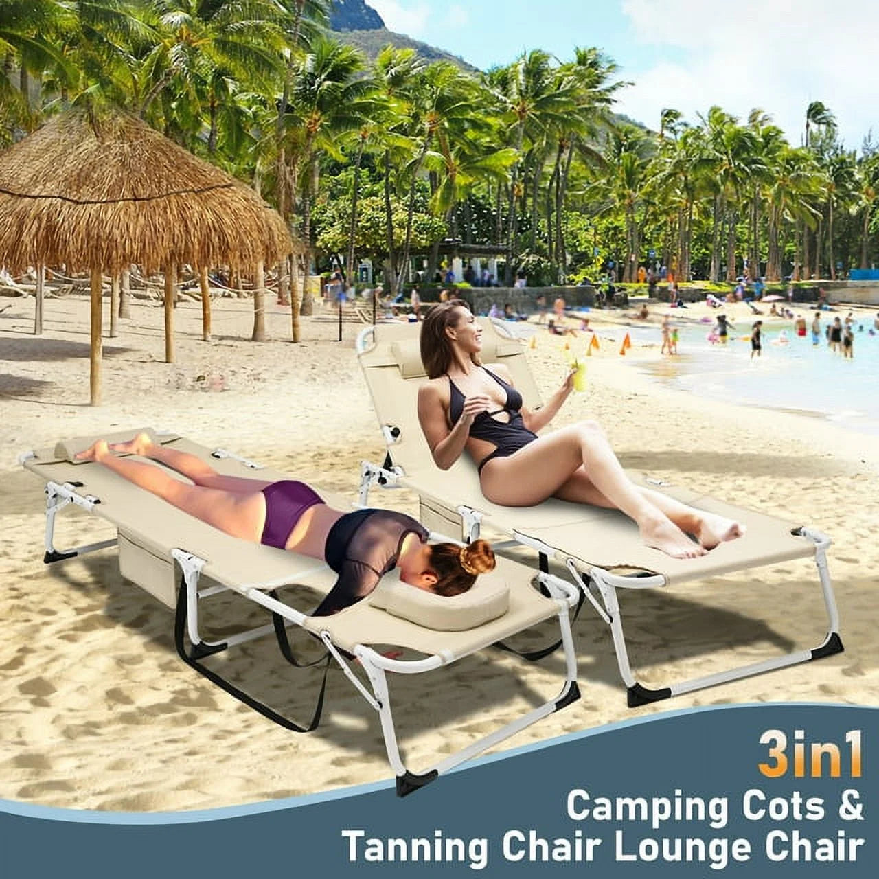 Heavy Duty Tanning Chair with Face & Arm Holes, Adjustable 5-Position Folding Chaise Lounge L705410