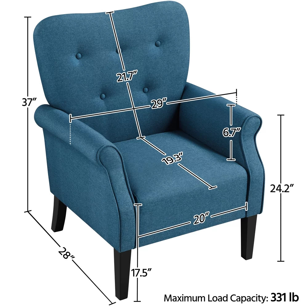 Modern Upholstered Accent Chair with Wooden Leg, Navy Blue Q80234