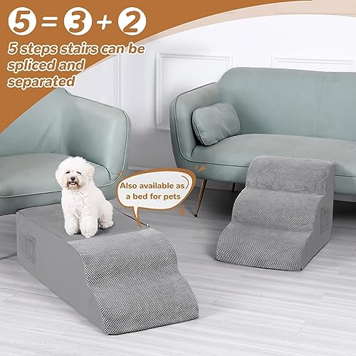 Foam Dog Stairs for High Beds, 5 Steps, Non-Slip, for Small and Senior Pets W832112