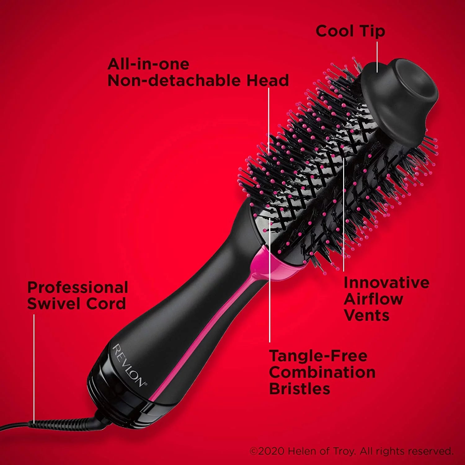 Hot Air Brush for Hair Drying and Volumizing, Black W105453