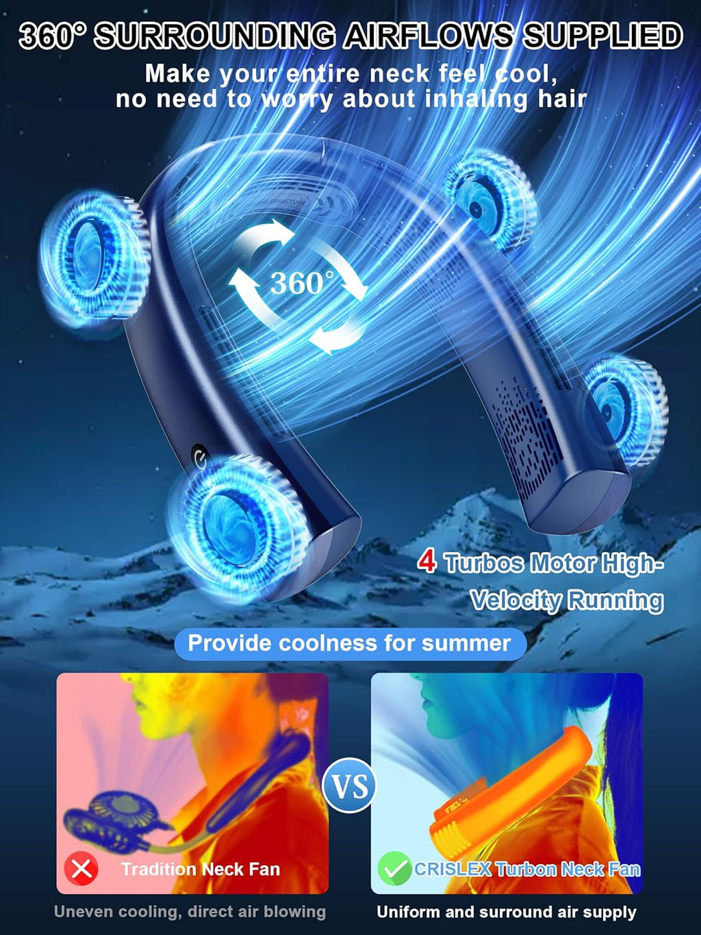 Portable Neck Fan Rechargeable 7000mAh, Bladeless 360° Airflow, Quiet Hands-Free Wearable Fan G136