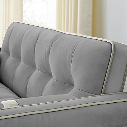 Tufted Velvet Convertible Loveseat Sofa Bed with Pull-Out Bed, Grey R330