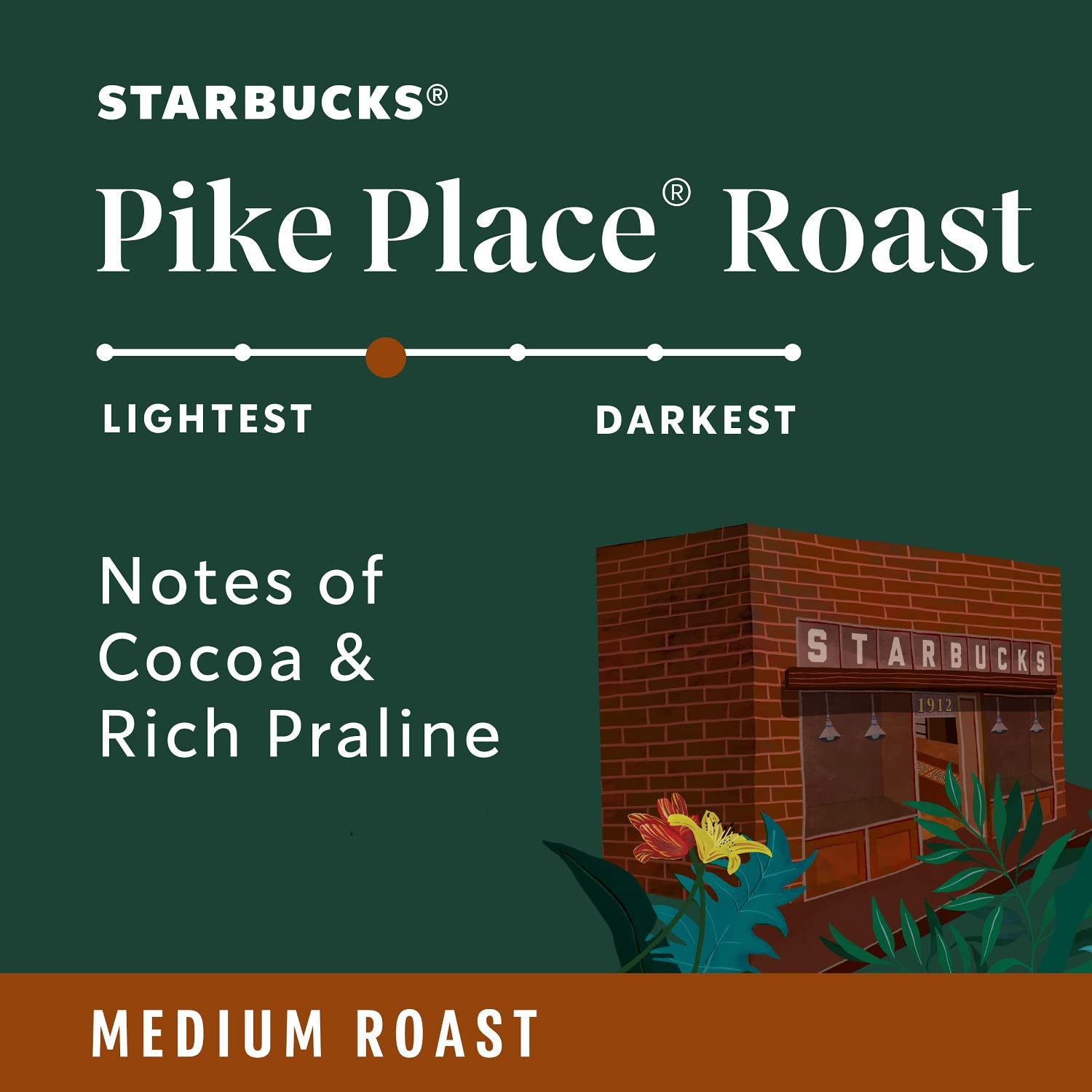Whole Bean Coffee, Medium Roast, 100% Arabica, 28 oz E313746